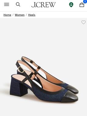 J. Crew Navy and Black Leather-Trim Slingback Block Heels